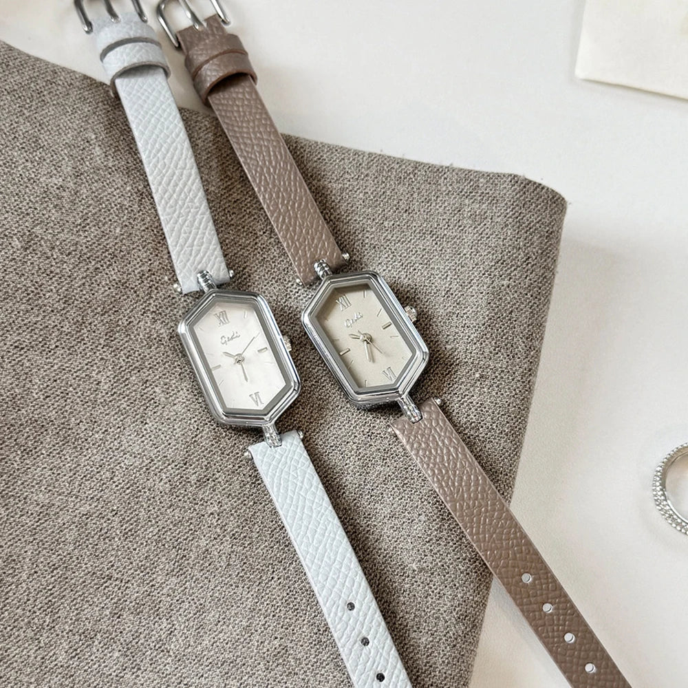GEDI Vintage Hexagonal Women Watch Fashion Small Dial Quartz Thin Leather Strap Elegant Ladies Casual Dress Watch Reloj De Mujer