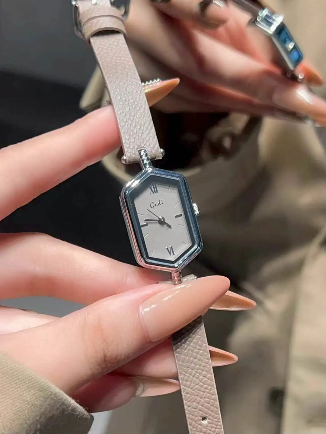 GEDI Vintage Hexagonal Women Watch Fashion Small Dial Quartz Thin Leather Strap Elegant Ladies Casual Dress Watch Reloj De Mujer