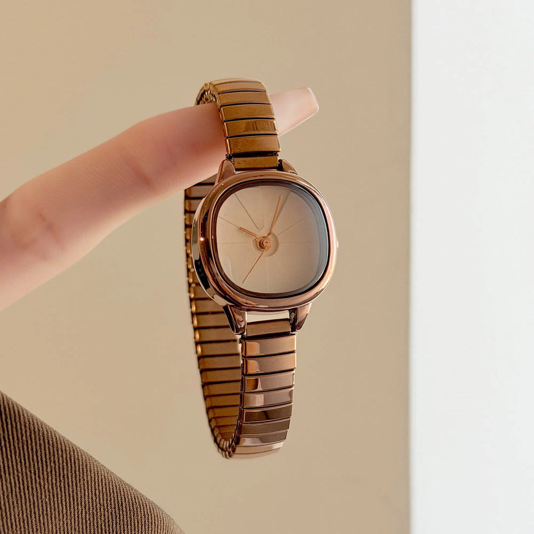 GEDI Elegant Watches for Woman Minimalist Light Blue Small Dial Quartz Ladies Watch Elastic Strap Silver Clock Girlfriend Gift