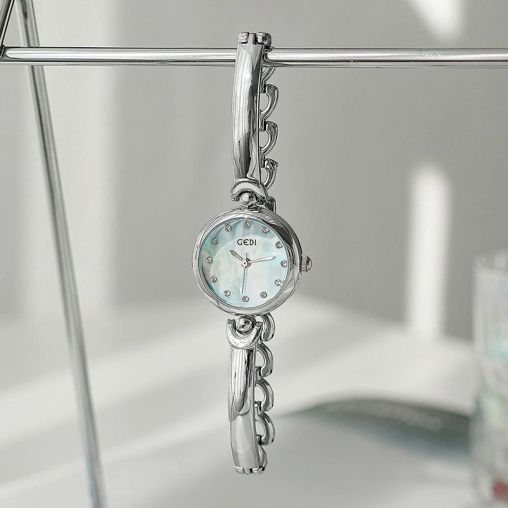 GEDI Women's Bracelet Watch Silver Quartz Wristwatch Fashion Casual Ladies Small Watches Waterproof Elegant Female Clock Gift