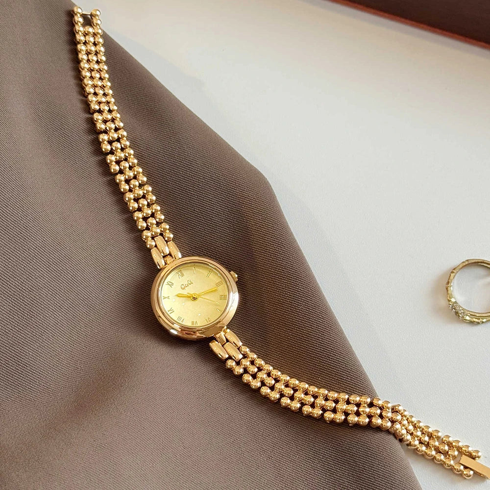 GEDI Vintage Watches for Woman Silver Beaded Bracelet Elegant Small Dial Quartz Ladies Watch Dainty Female Daily Accessory Clock
