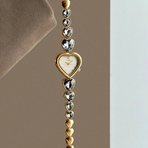 Gedi elegant women’s watch heart shaped dial fashion sparkling rhinestone heart bracelet ladies watches jewelry gift for her