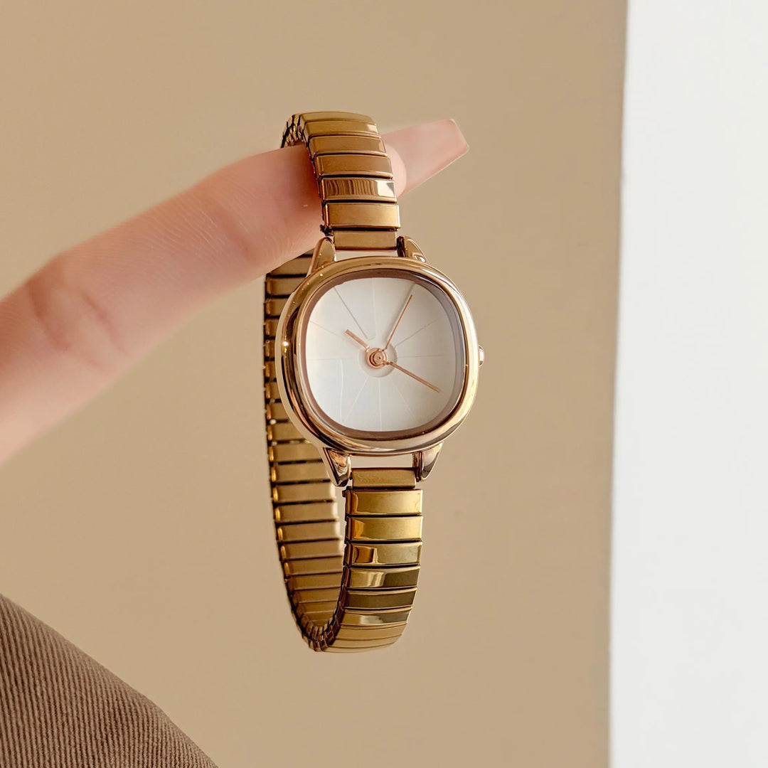GEDI Elegant Watches for Woman Minimalist Light Blue Small Dial Quartz Ladies Watch Elastic Strap Silver Clock Girlfriend Gift