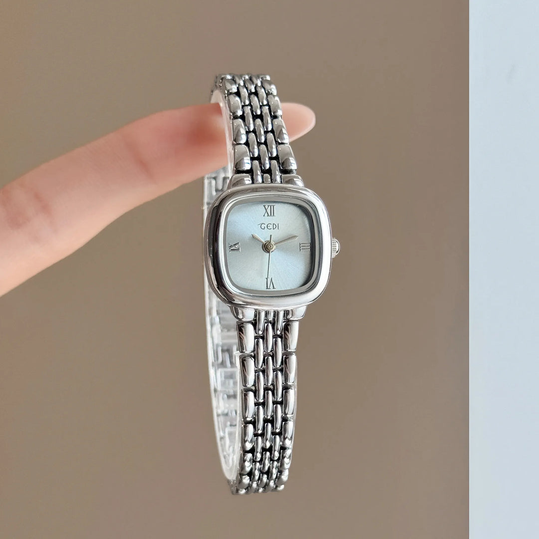 GEDI Vintage Gold Square Women Watch Elegant Small Dial Quartz Women's Wristwatch Silver Bracelet Minimalist Female Clock Gift