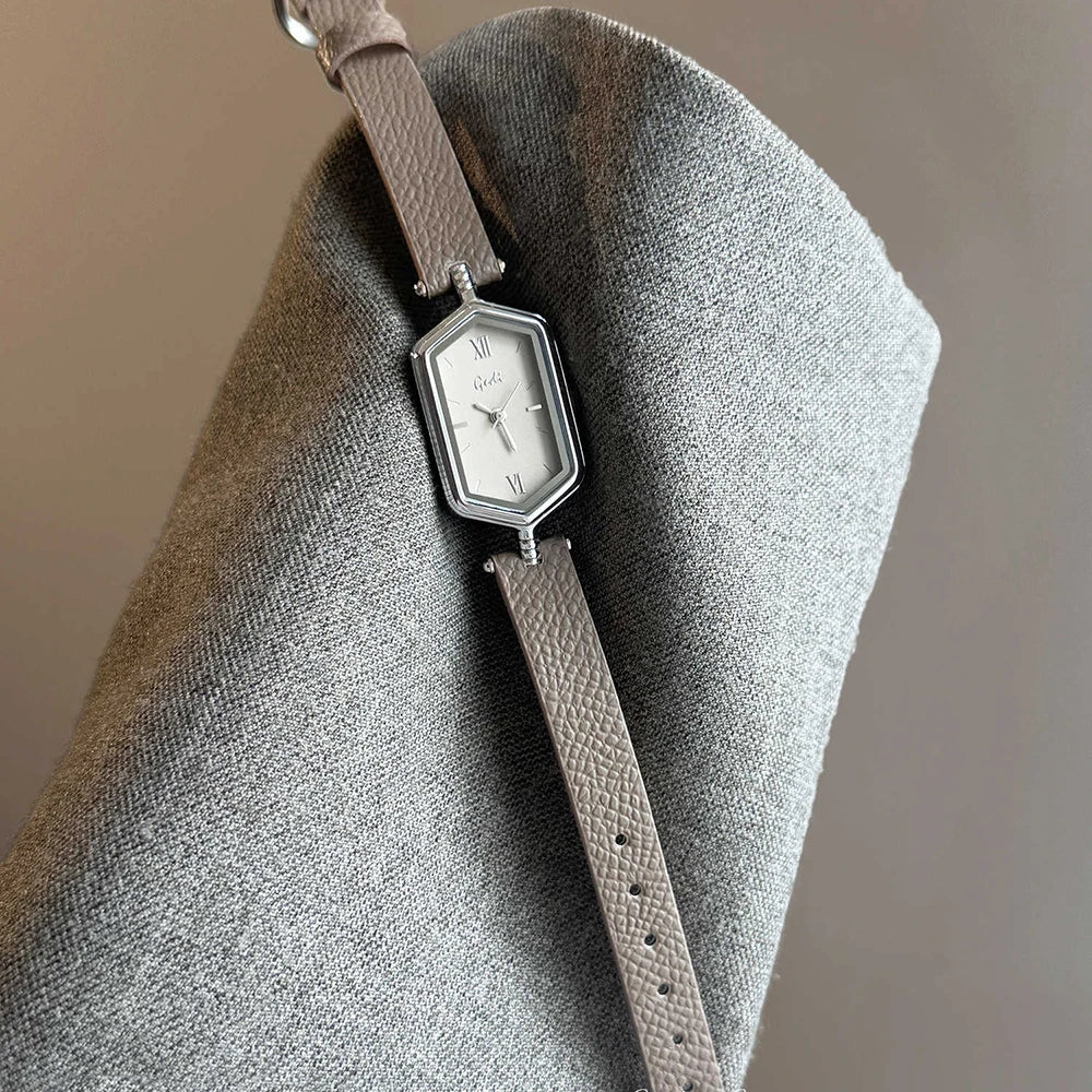 GEDI Vintage Hexagonal Women Watch Fashion Small Dial Quartz Thin Leather Strap Elegant Ladies Casual Dress Watch Reloj De Mujer