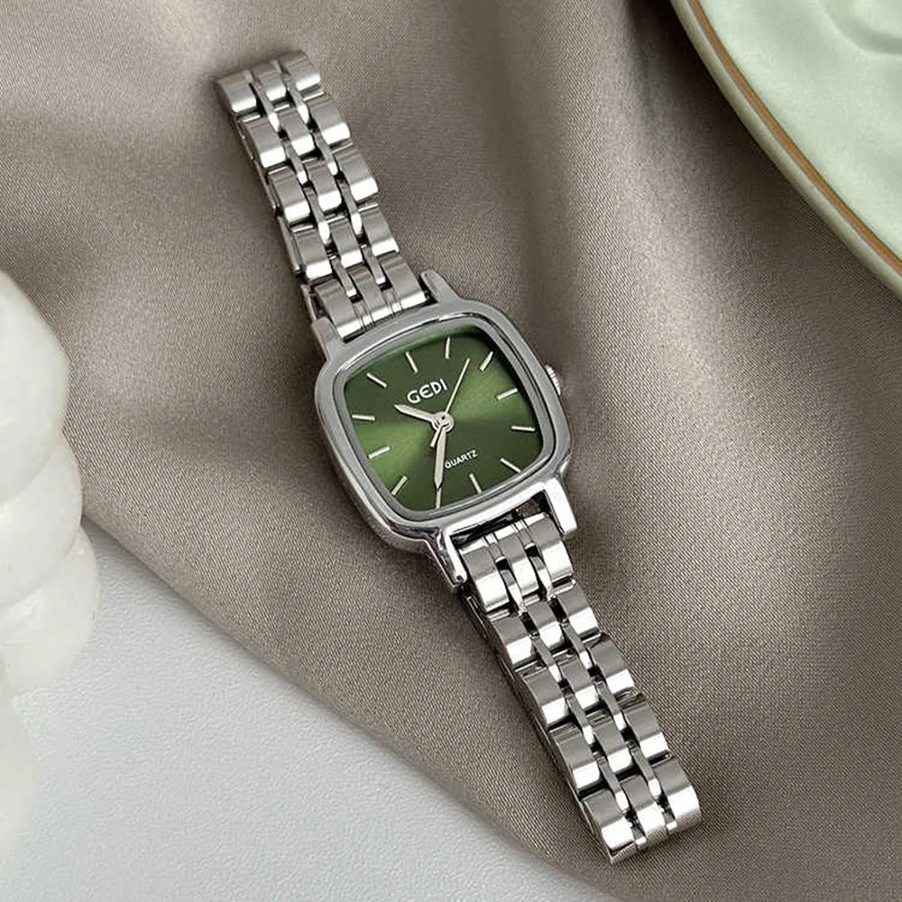 GEDI Elegant Silver Watches for Woman Minimalist Square Dial Women Watch Stainless Steel Band Quartz Wristwatch Ladies Gift