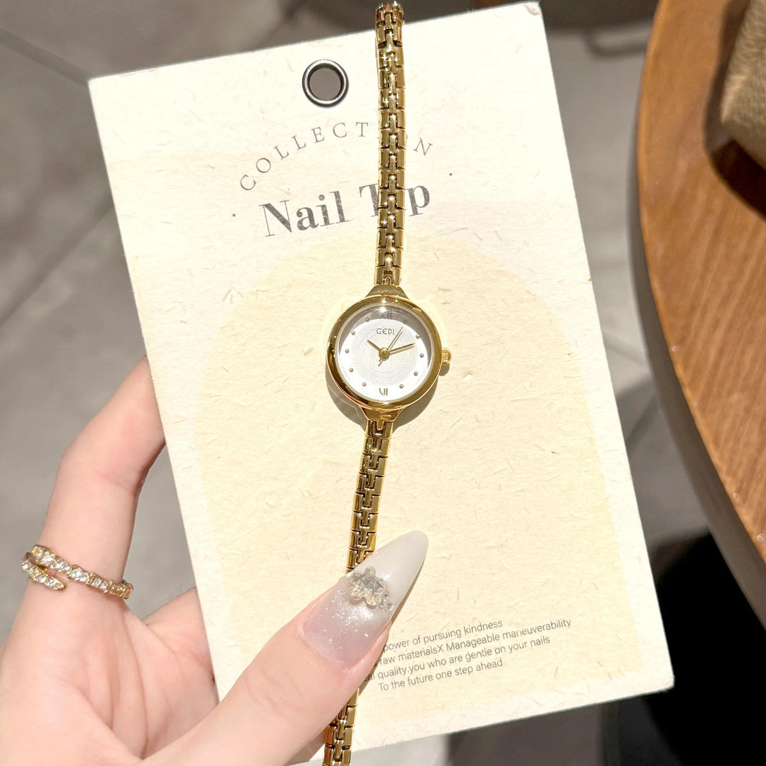 GEDI Luxury Gold Women's Watches Small Round Dial Quartz Wristwatch Elegant Bracelet Chain Ladies Dress Watch Clock Gift
