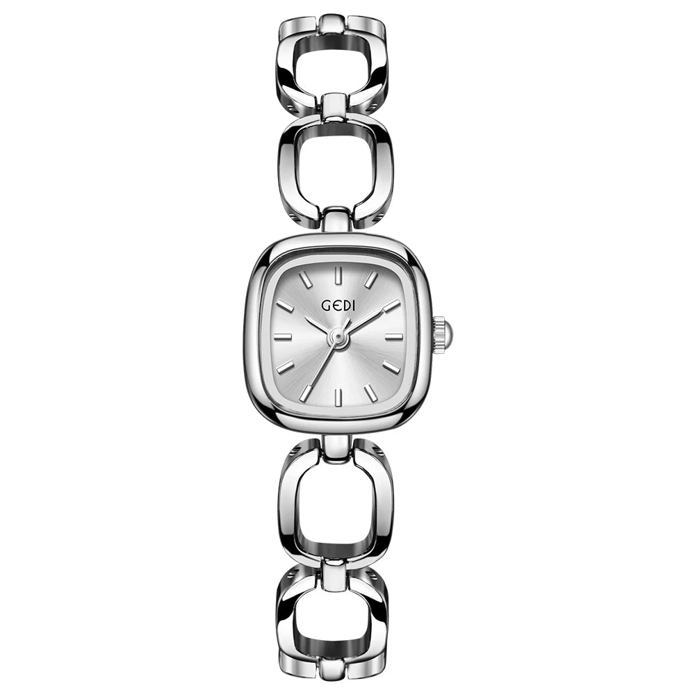 GEDI Women's Watch Elegant Square Red Dial Quartz Watches Chain Bracelet Vintage Minimalist Girls Ladies Small Wristwatch