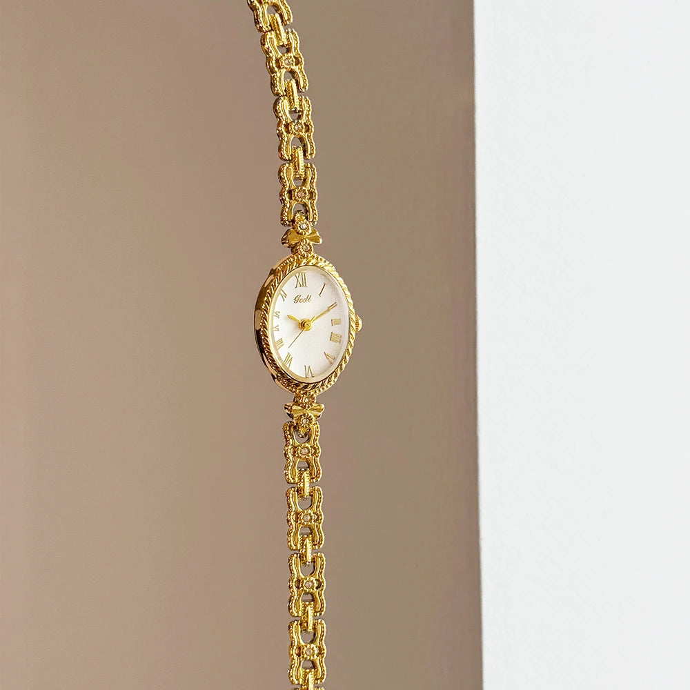 GEDI Gold Watch Elegant 2026 Wristwatches Oval Dial Exquisite Quartz Fashion Watches for Women Retro Luxury Gold Bracelet Clock