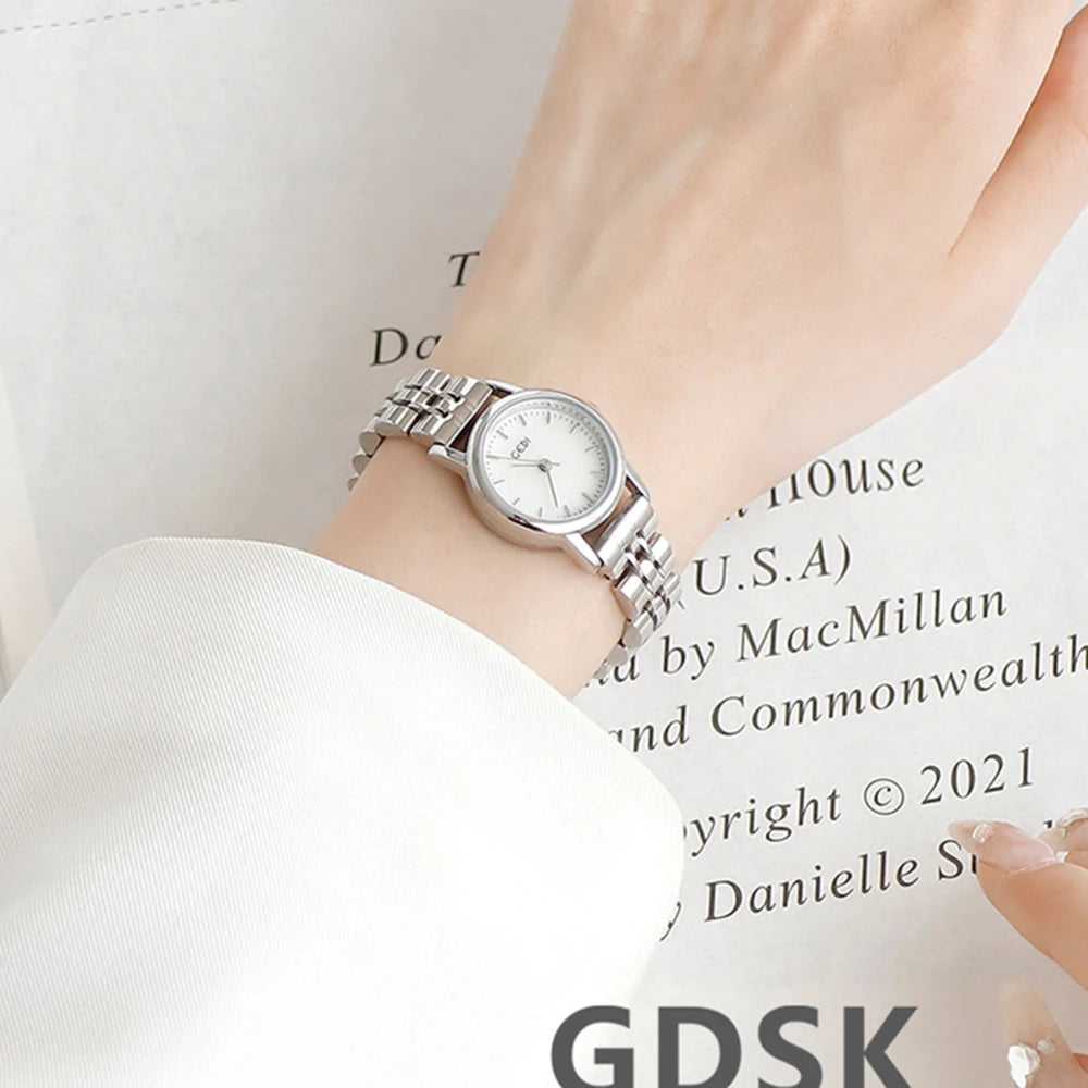 Gedi Watches Woman Stainless Steel Simple Fashion Quartz Watch Ladies Minimalist Wristwatch Silver Clock Valentine's Day Gift