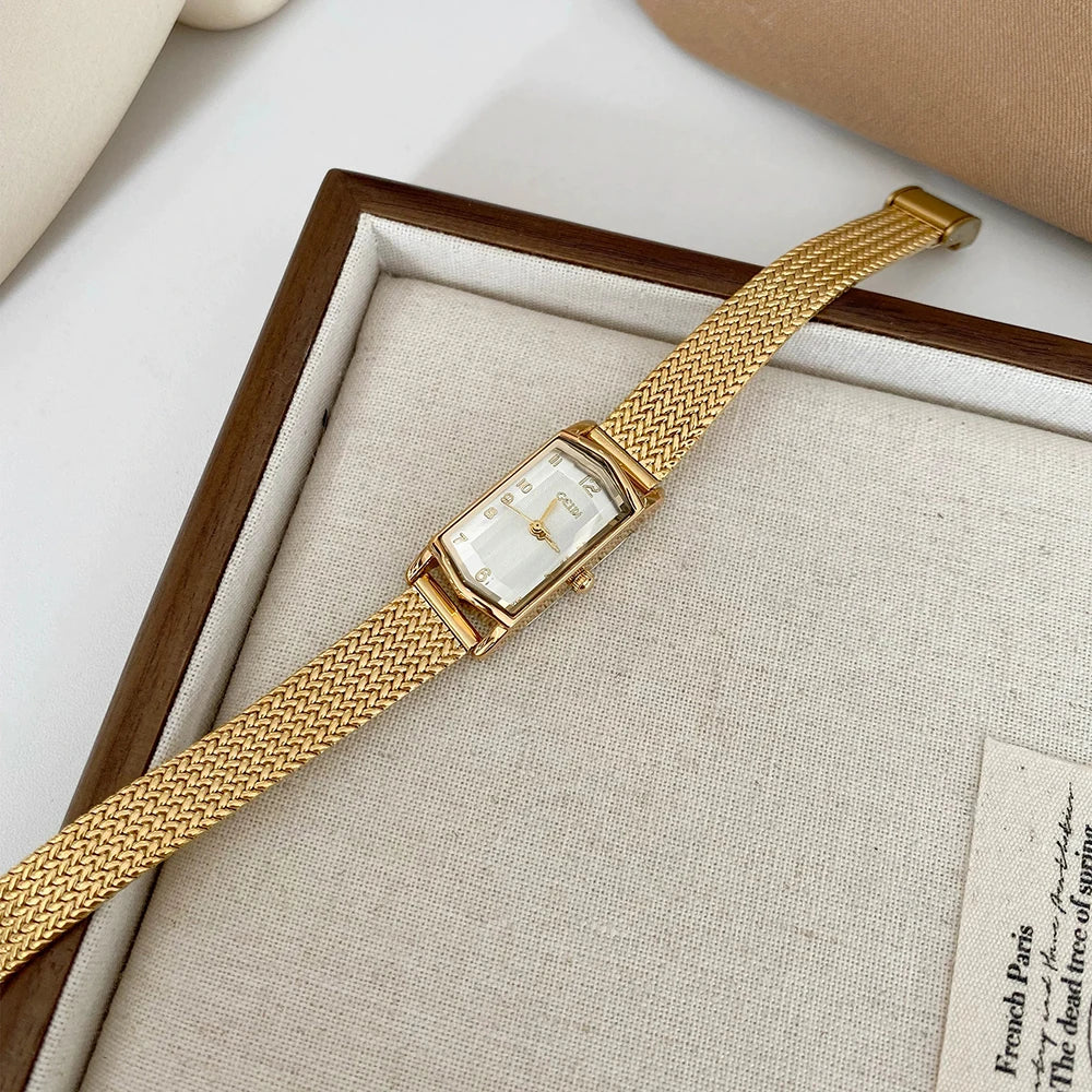 GEDI Vintage Gold Women's Watch Elegant Luxury Rectangular Dial Quartz Ladies Watches Mesh Band 2026 New Female Clocks