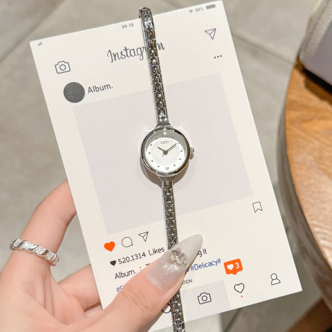GEDI Luxury Gold Women's Watches Small Round Dial Quartz Wristwatch Elegant Bracelet Chain Ladies Dress Watch Clock Gift