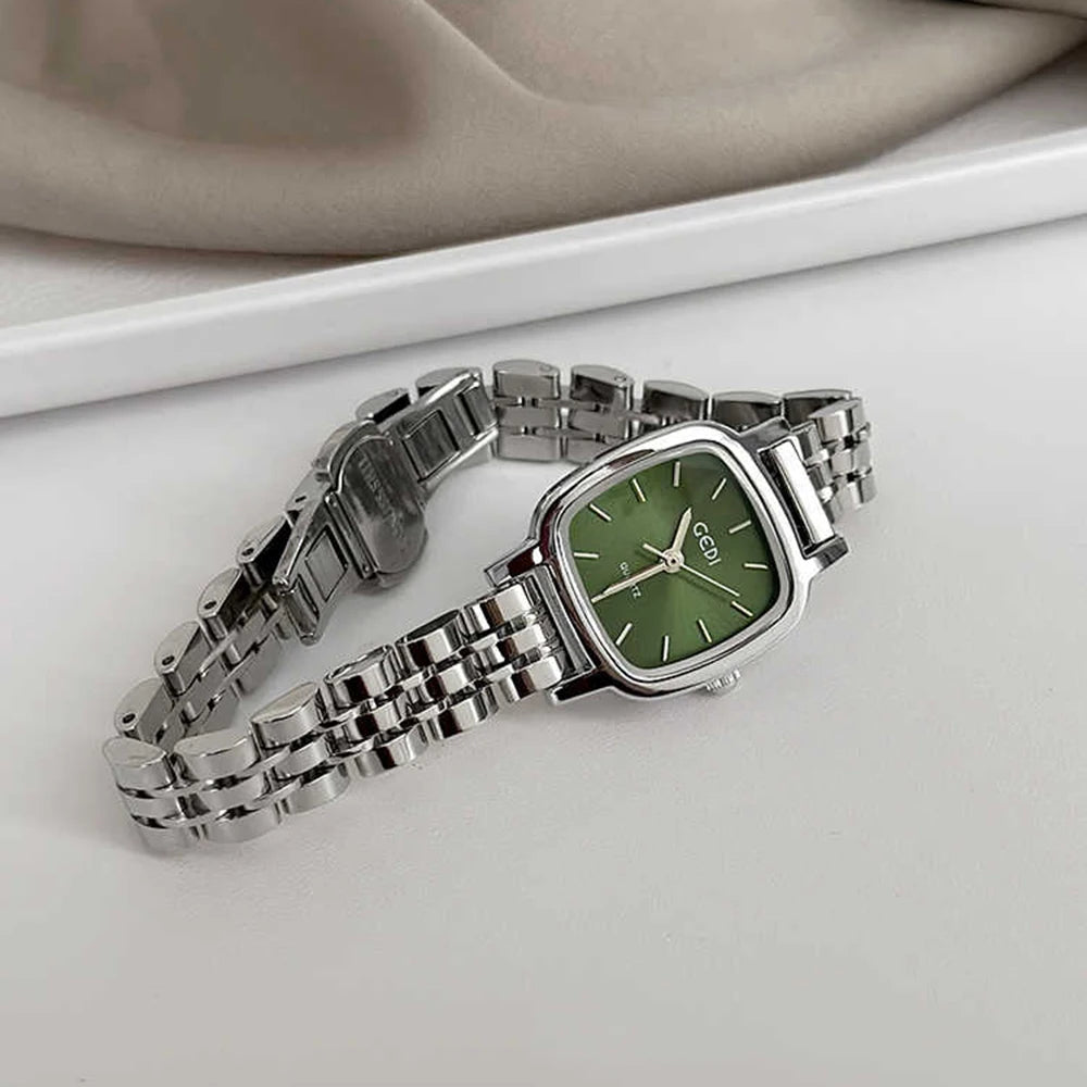 GEDI Elegant Silver Watches for Woman Minimalist Square Dial Women Watch Stainless Steel Band Quartz Wristwatch Ladies Gift