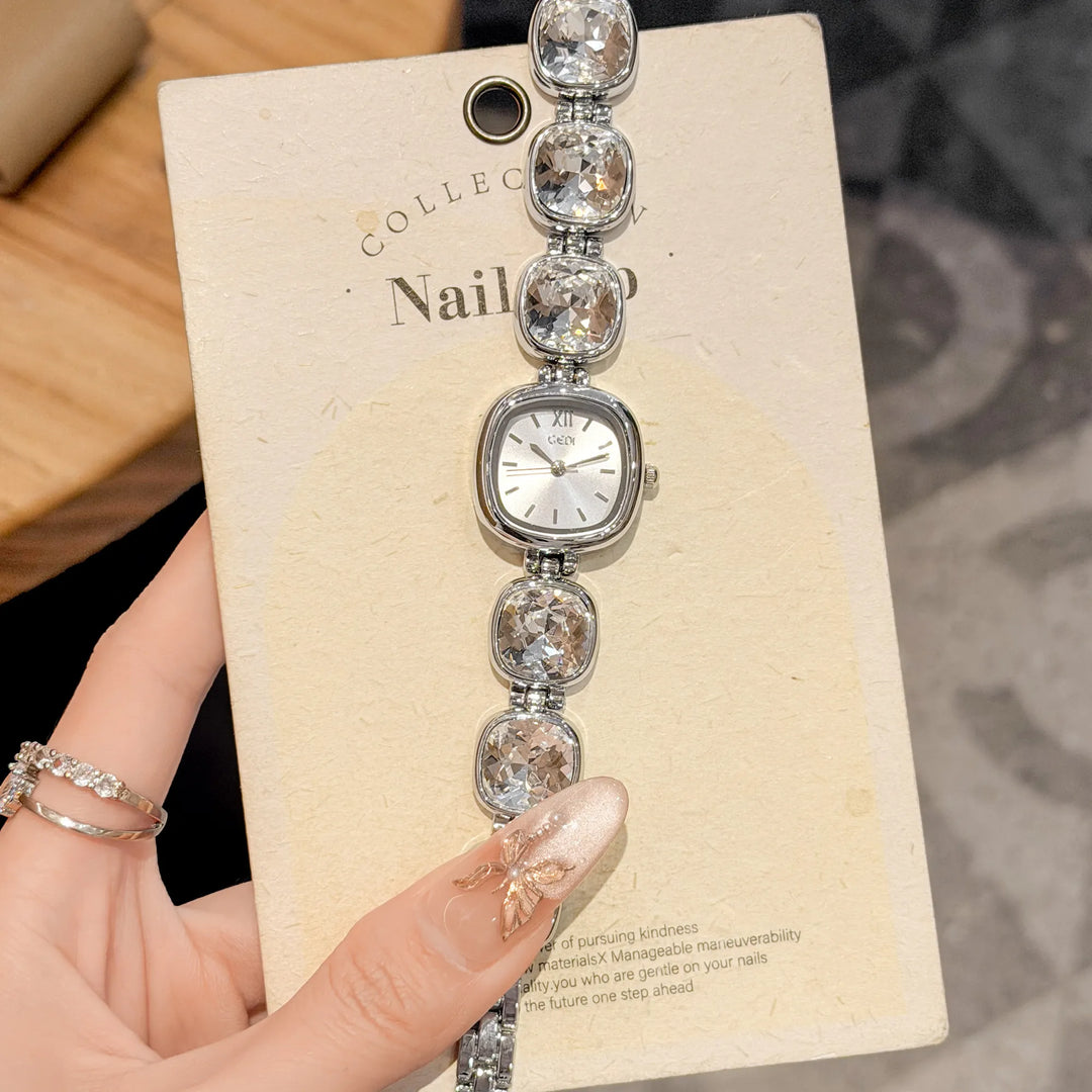 GEDI Woman Watches Luxury Crystal Bracelet Gold Plated Square Dial Quartz Women Watch Fashionable Wristwatch Gifts