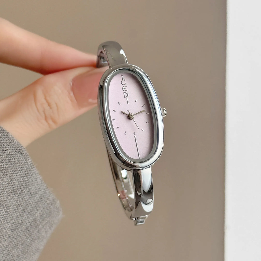 GEDI Women's Watch Minimalist Elegant Oval Dial Quartz Silver Bracelet Wristwatch Clock Female, Girlfriend Birthday Gift