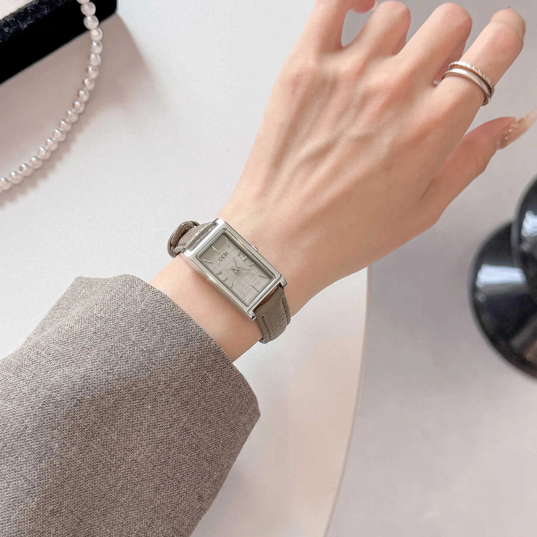 GEDI Rectangle Woman Watch Elegant Vintage Leather Strap Quartz Women's Wristwatch Minimalist Fashion Ladies Watches Daily Wear