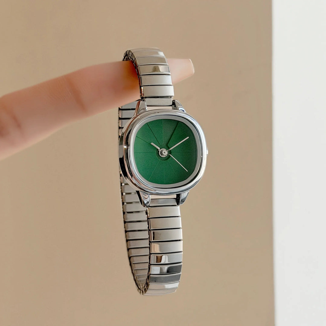 GEDI Elegant Watches for Woman Minimalist Light Blue Small Dial Quartz Ladies Watch Elastic Strap Silver Clock Girlfriend Gift