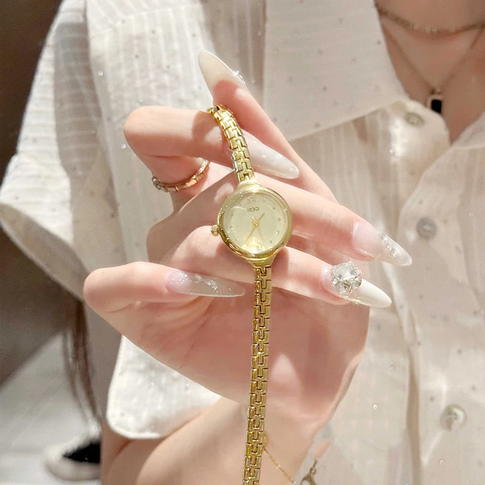 GEDI Luxury Gold Women's Watches Small Round Dial Quartz Wristwatch Elegant Bracelet Chain Ladies Dress Watch Clock Gift