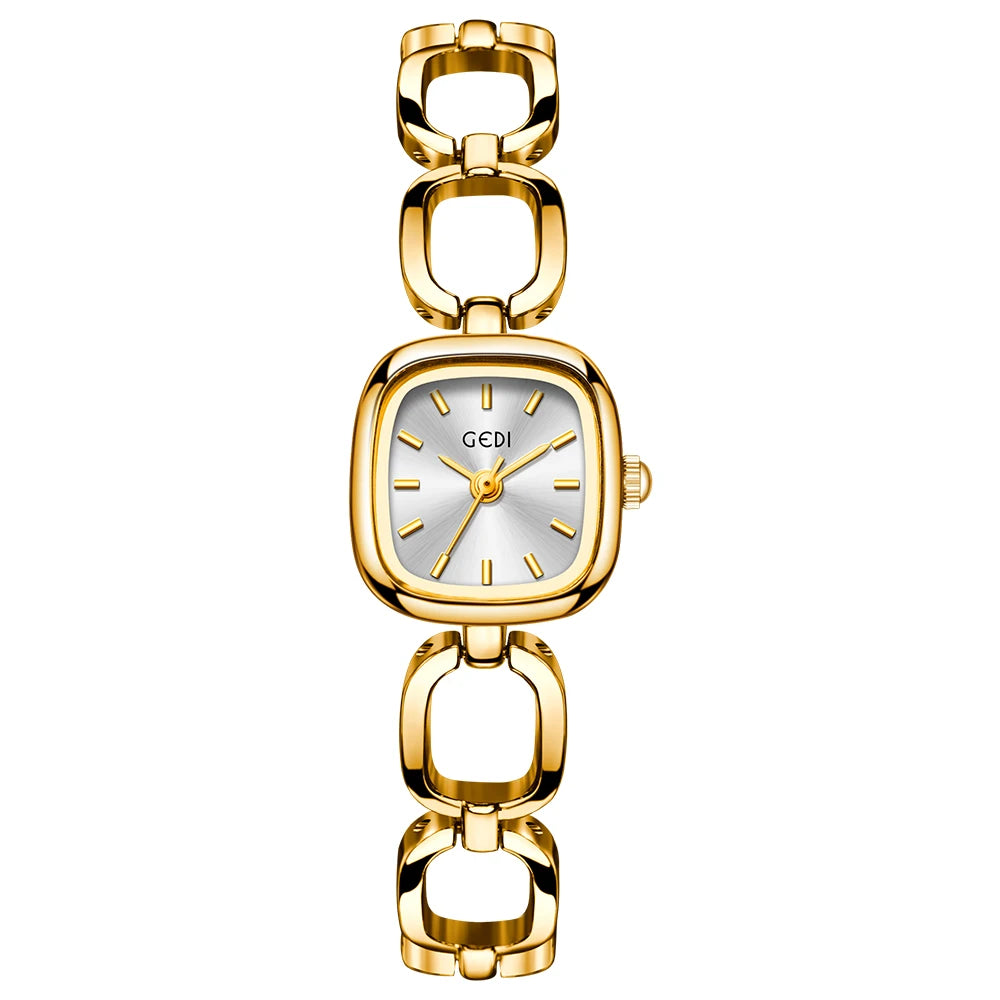GEDI Women's Watch Elegant Square Red Dial Quartz Watches Chain Bracelet Vintage Minimalist Girls Ladies Small Wristwatch