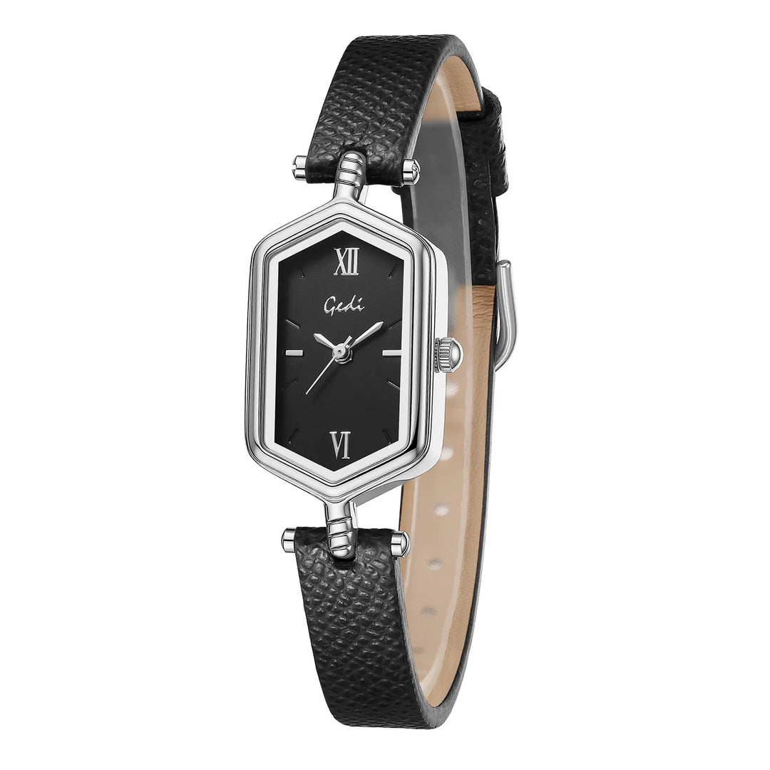 GEDI Vintage Hexagonal Women Watch Fashion Small Dial Quartz Thin Leather Strap Elegant Ladies Casual Dress Watch Reloj De Mujer