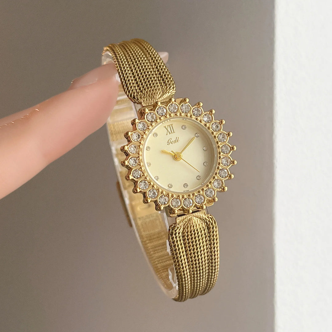 GEDI High-end Luxury Woman Watch Rhinestone Silver Stainless Steel Mesh Belt Quartz Ladies Watches 2026 Reloj Mujer Elegante