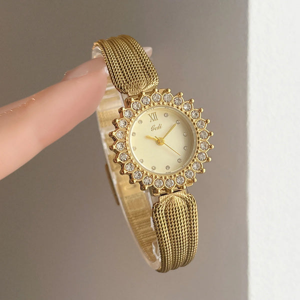 Gedi high end luxury woman watch rhinestone silver stainless steel mesh belt quartz ladies watches 2026 reloj mujer elegante