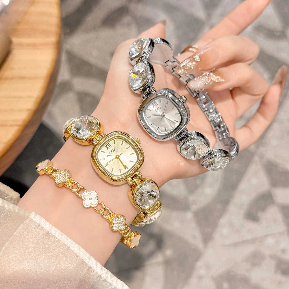 GEDI Woman Watches Luxury Crystal Bracelet Gold Plated Square Dial Quartz Women Watch Fashionable Wristwatch Gifts