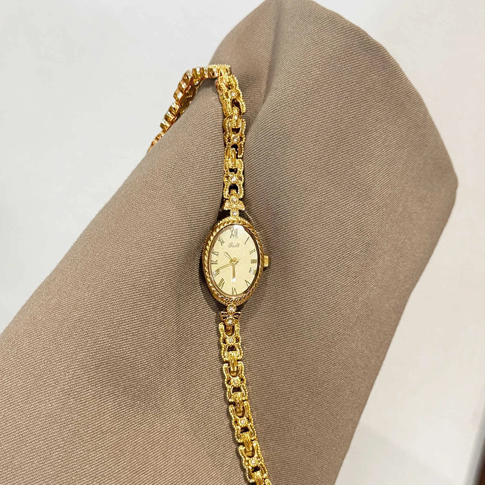 GEDI Gold Watch Elegant 2026 Wristwatches Oval Dial Exquisite Quartz Fashion Watches for Women Retro Luxury Gold Bracelet Clock