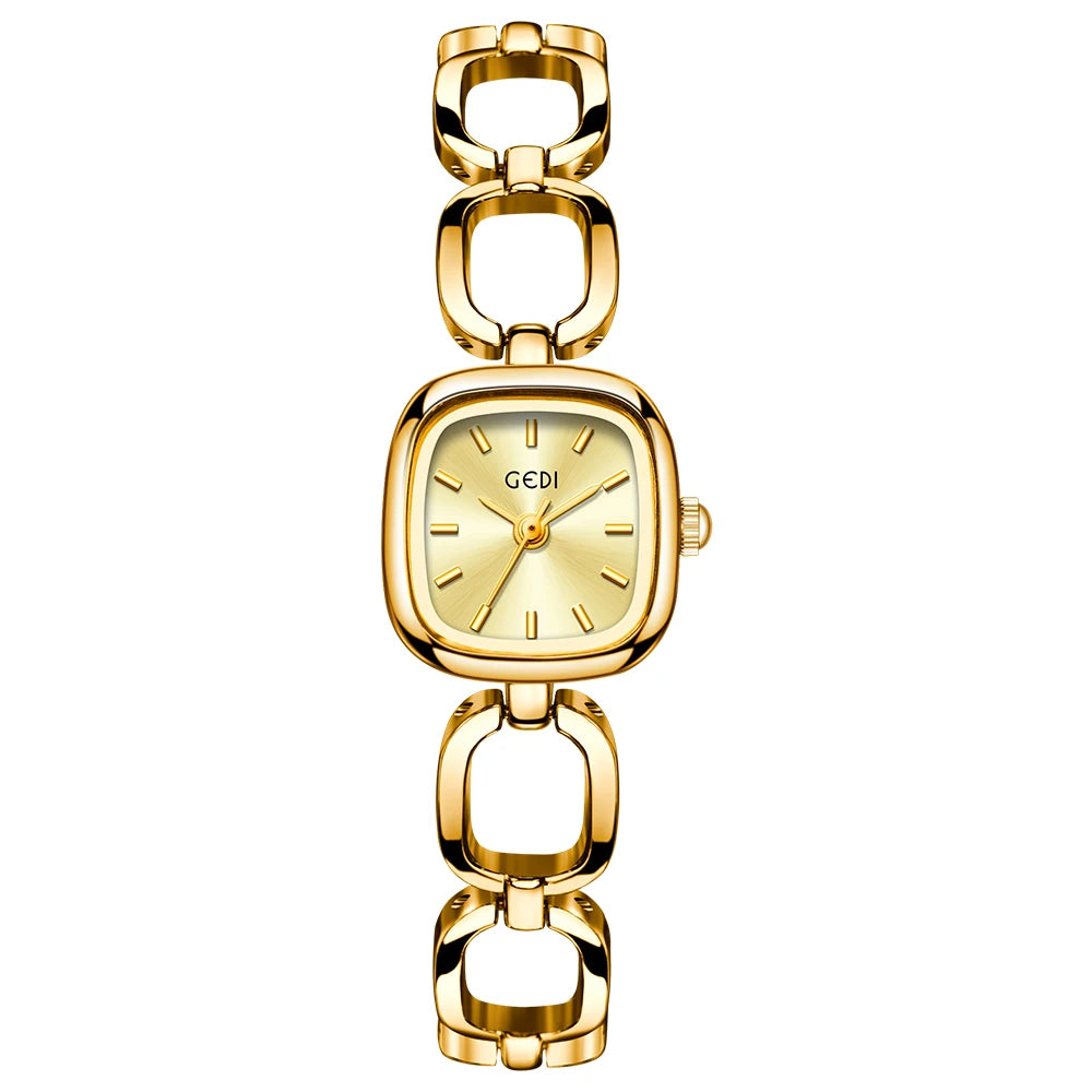 GEDI Women's Watch Elegant Square Red Dial Quartz Watches Chain Bracelet Vintage Minimalist Girls Ladies Small Wristwatch