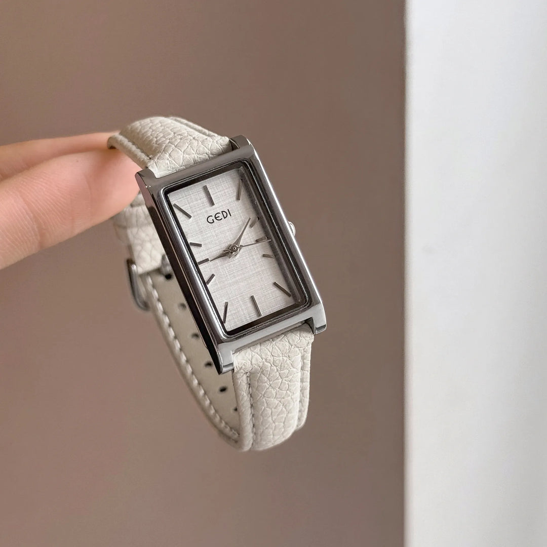 GEDI Rectangle Woman Watch Elegant Vintage Leather Strap Quartz Women's Wristwatch Minimalist Fashion Ladies Watches Daily Wear
