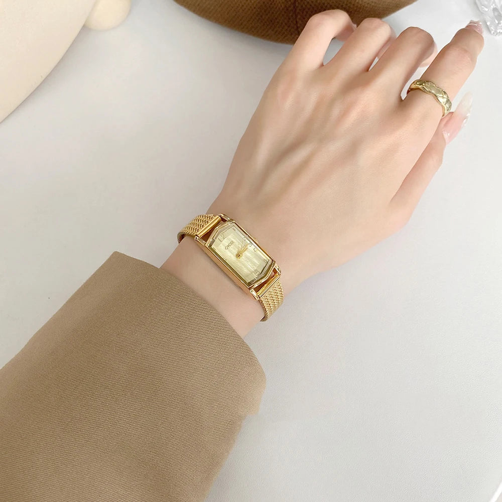 GEDI Vintage Gold Women's Watch Elegant Luxury Rectangular Dial Quartz Ladies Watches Mesh Band 2026 New Female Clocks
