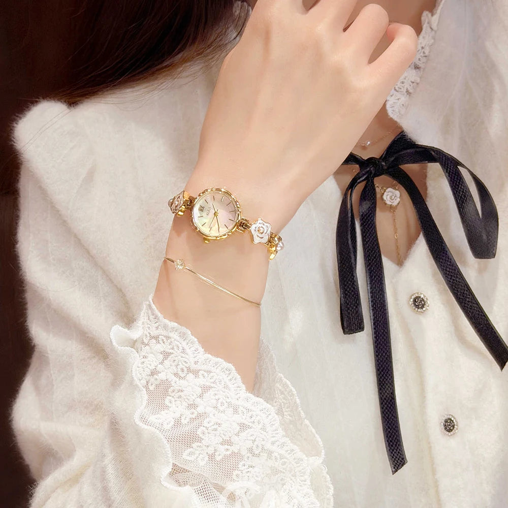 Camellia Flower Watches For Woman GEDI Brands Original Gold Bracelet Elegant Dress Quartz Women's Watches Valentine's Day Gift