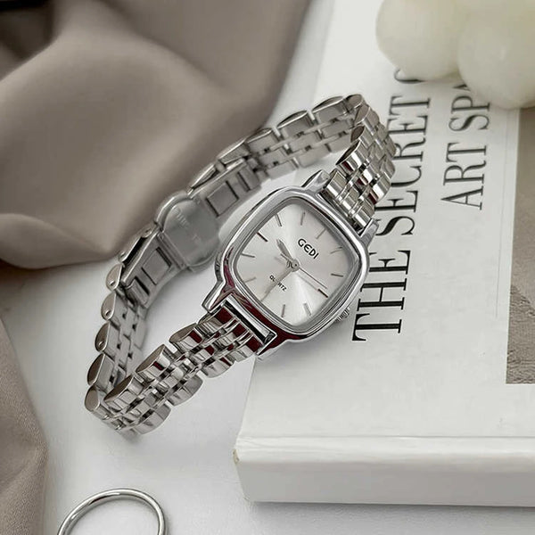Gedi elegant silver watches for woman minimalist square dial women watch stainless steel band quartz wristwatch ladies gift