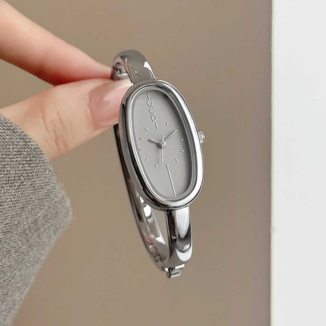 GEDI Women's Watch Minimalist Elegant Oval Dial Quartz Silver Bracelet Wristwatch Clock Female, Girlfriend Birthday Gift