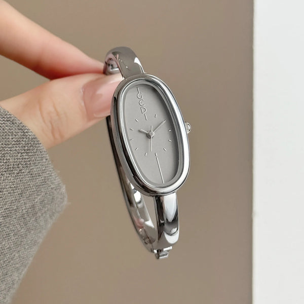 Gedi women's watch minimalist elegant oval dial quartz silver bracelet wristwatch clock female, girlfriend birthday gift