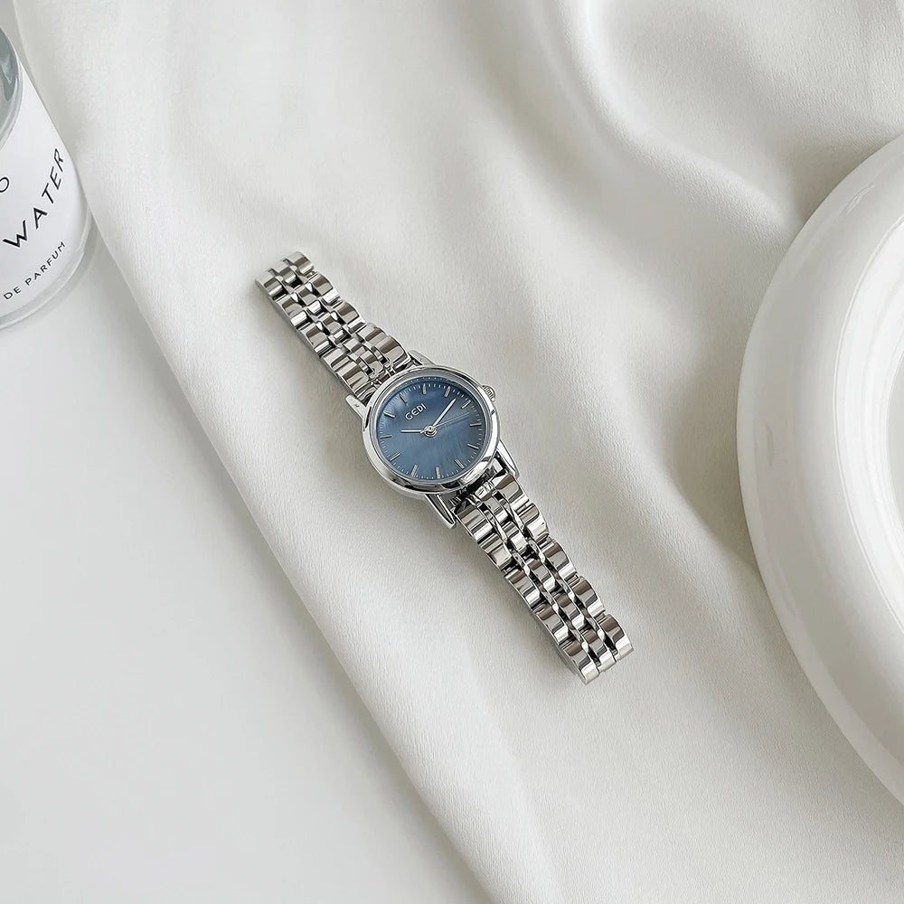 Gedi Watches Woman Stainless Steel Simple Fashion Quartz Watch Ladies Minimalist Wristwatch Silver Clock Valentine's Day Gift