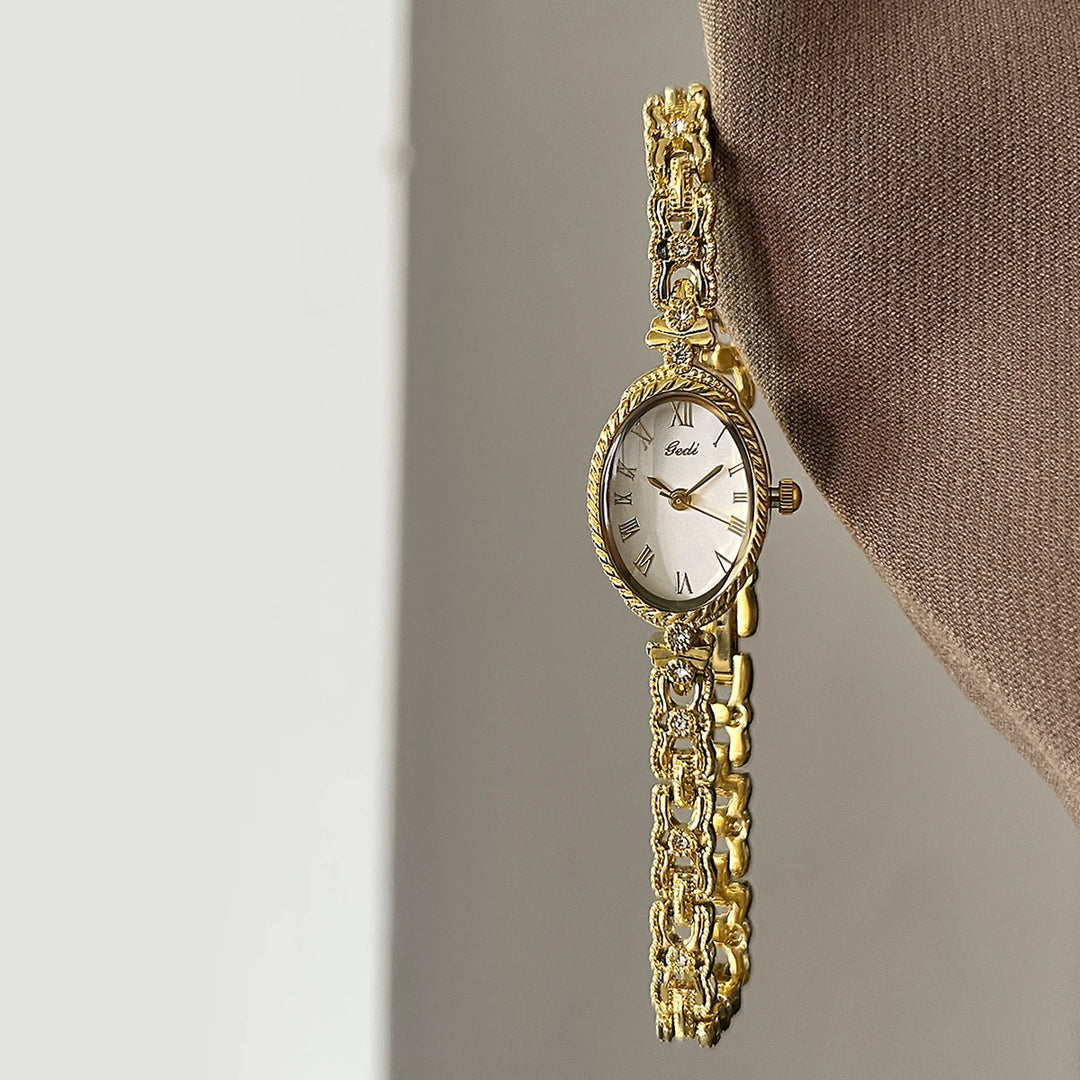 GEDI Women's Watch Luxury Elegant Oval Gold Silver Small Bracelet Clock Roman Numeral Dial Woman Watches Exquisite Wristwatch