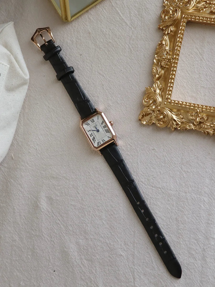 GEDI Vintage Women's Watches Elegant Retro Roman Numerals Quartz Wristwatch Leather Strap Square Ladies Watch for Daily Wear