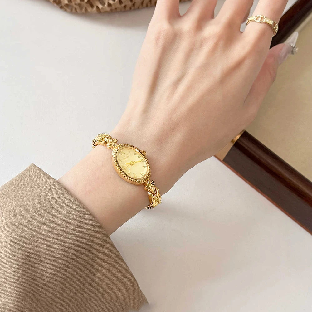GEDI Gold Watch Elegant 2026 Wristwatches Oval Dial Exquisite Quartz Fashion Watches for Women Retro Luxury Gold Bracelet Clock