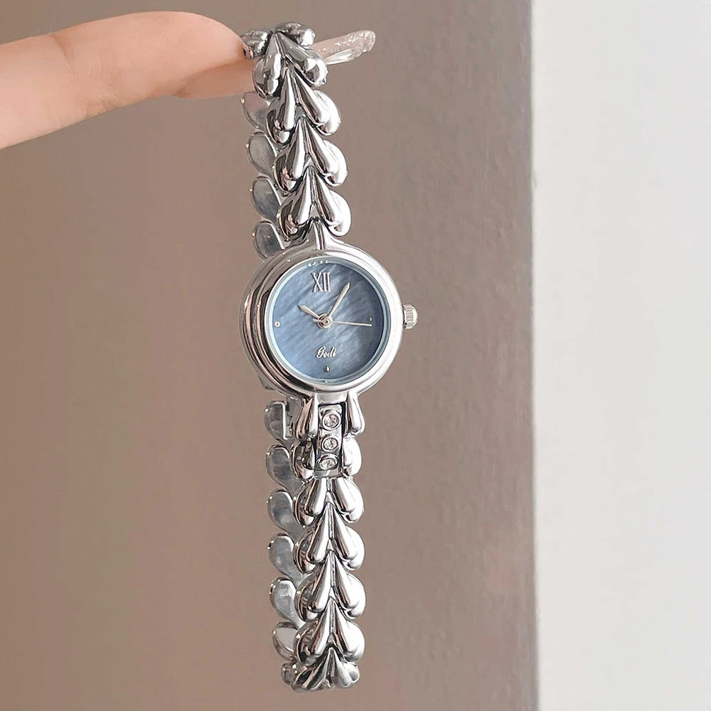 GEDI Fashion Watches For Woman Small Blue Dial Heart-Shaped Bracelet Fashion Accessory Silver Clock Elegant Quartz Watch Gifts