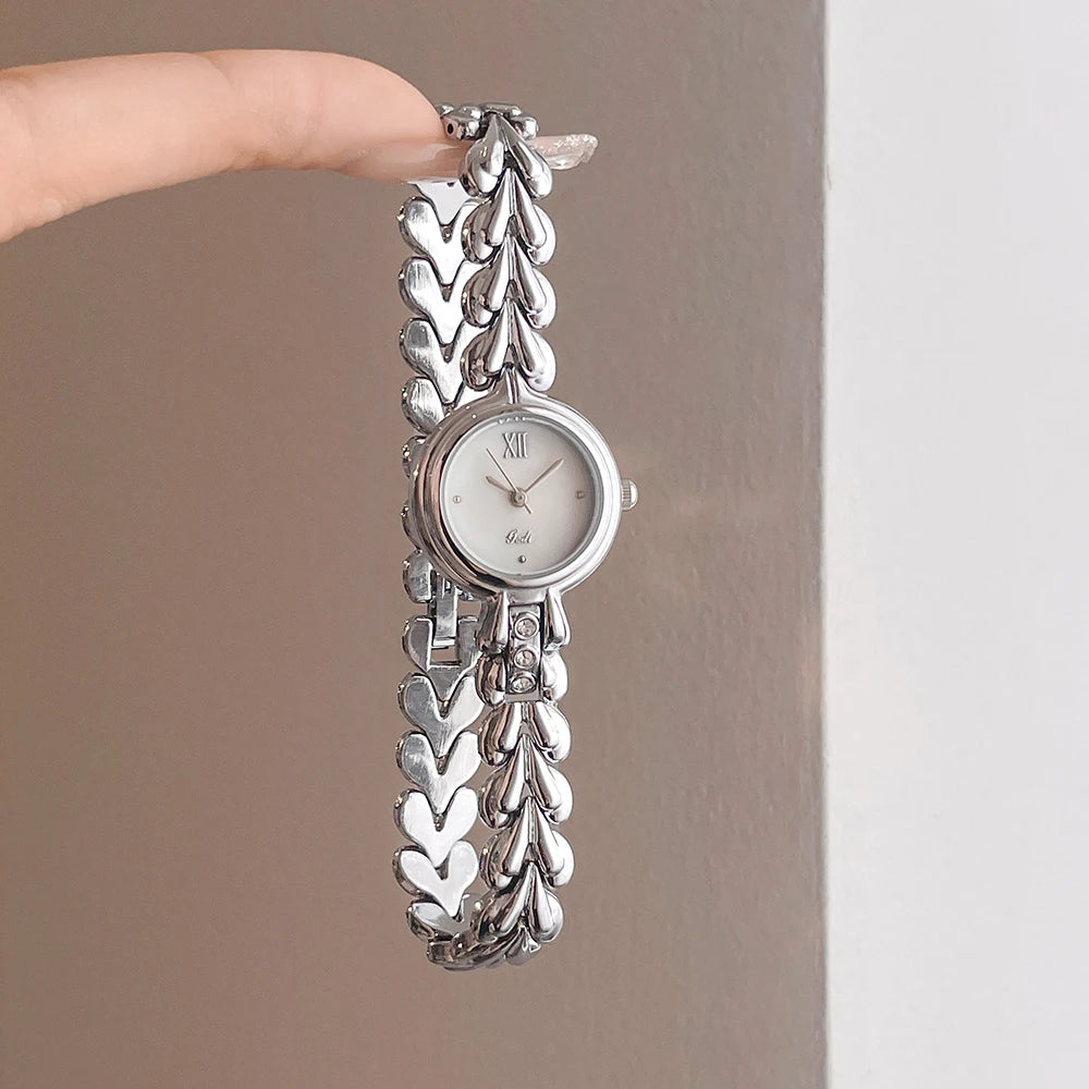 GEDI Fashion Watches For Woman Small Blue Dial Heart-Shaped Bracelet Fashion Accessory Silver Clock Elegant Quartz Watch Gifts