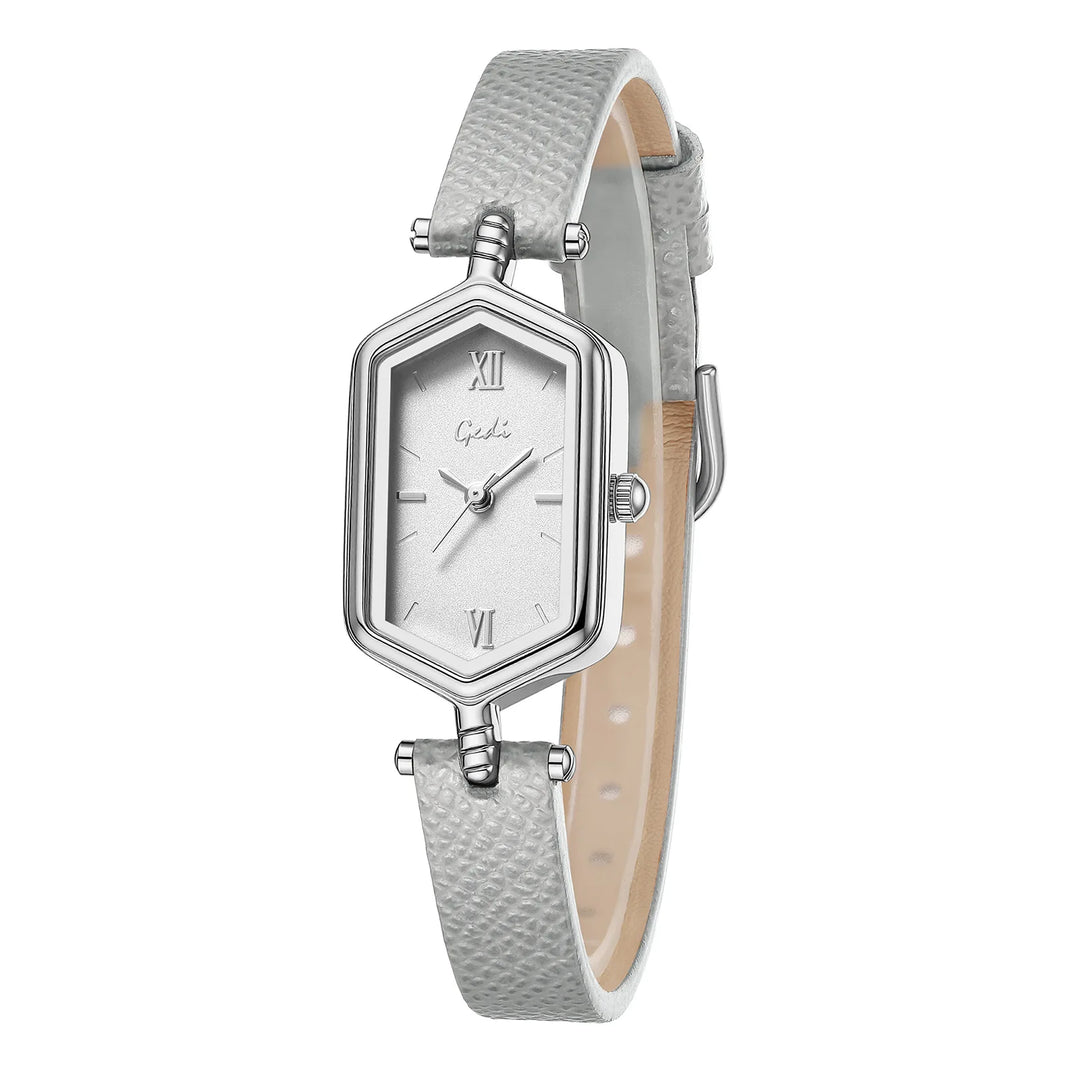 GEDI Vintage Hexagonal Women Watch Fashion Small Dial Quartz Thin Leather Strap Elegant Ladies Casual Dress Watch Reloj De Mujer