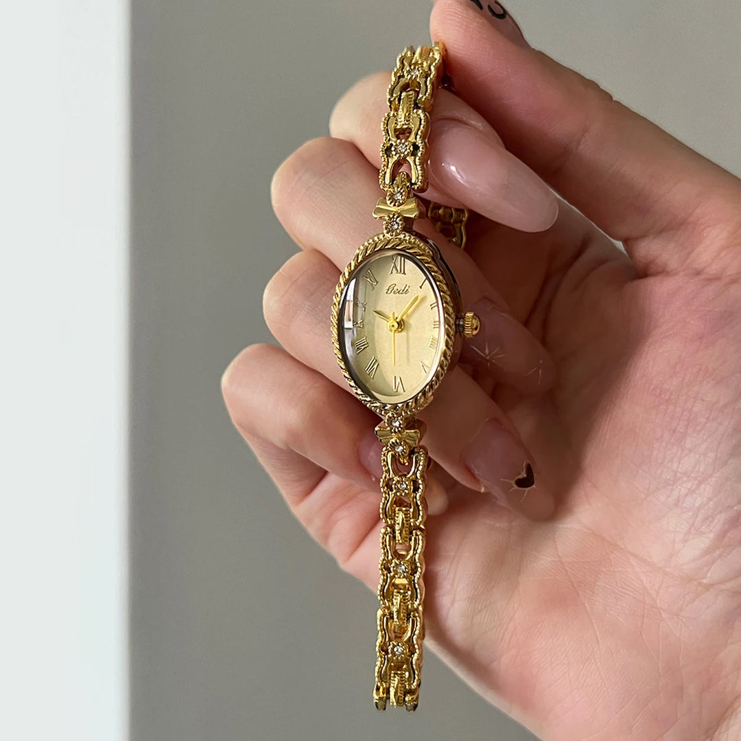 GEDI Women's Watch Luxury Elegant Oval Gold Silver Small Bracelet Clock Roman Numeral Dial Woman Watches Exquisite Wristwatch