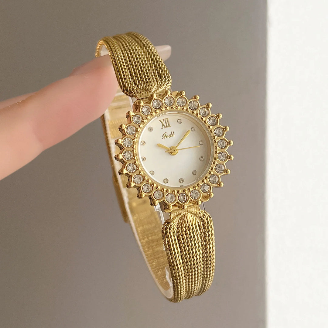 GEDI High-end Luxury Woman Watch Rhinestone Silver Stainless Steel Mesh Belt Quartz Ladies Watches 2026 Reloj Mujer Elegante