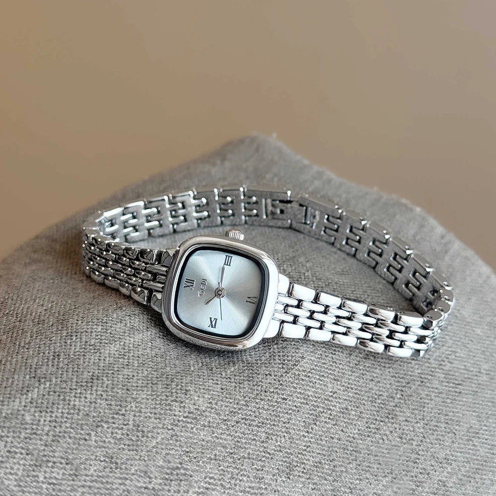 GEDI Vintage Gold Square Women Watch Elegant Small Dial Quartz Women's Wristwatch Silver Bracelet Minimalist Female Clock Gift