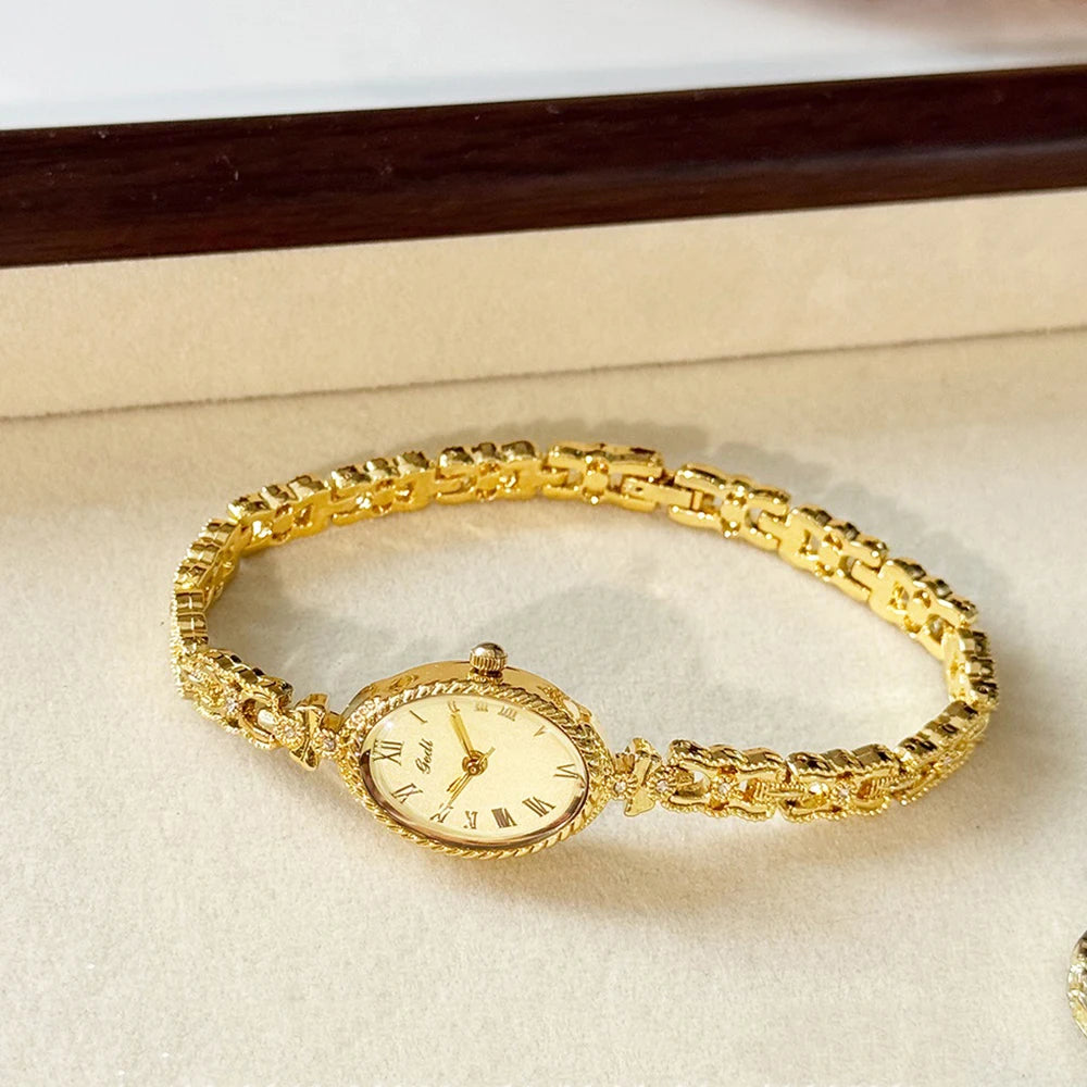 GEDI Gold Watch Elegant 2026 Wristwatches Oval Dial Exquisite Quartz Fashion Watches for Women Retro Luxury Gold Bracelet Clock