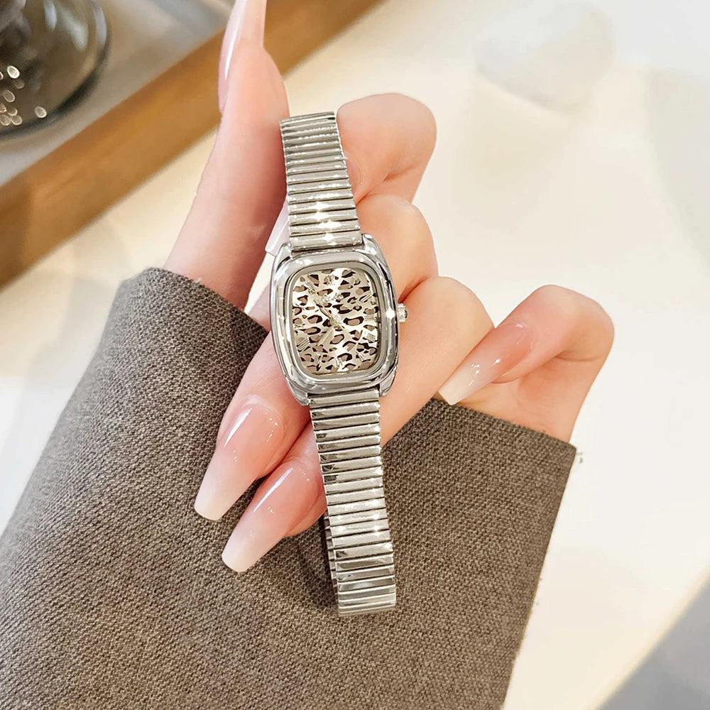 GEDI Vintage Women Watch Leopard Print Square Dial Gold Bracelet Retro Elegant Women's Wristwatch Waterproof Ladies Clock Gift