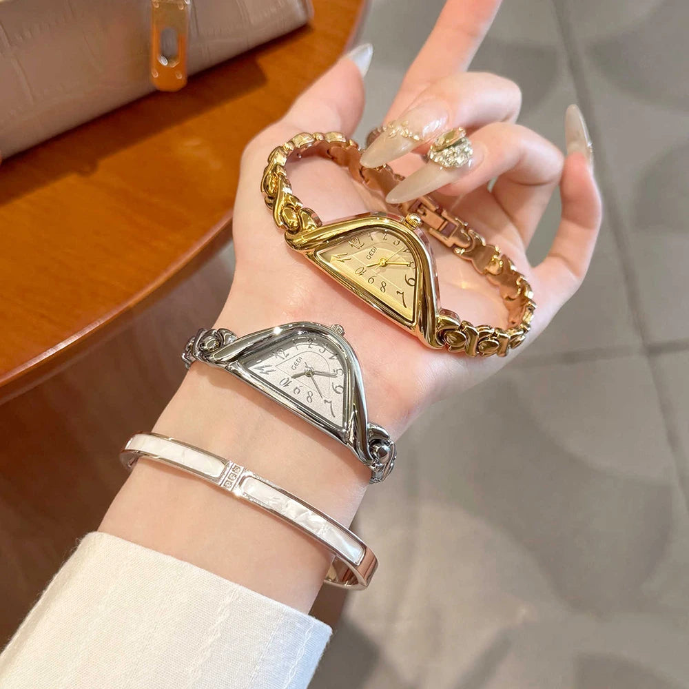 GEDI Unique Irregular Triangle Wrist Watch Women Fashion Creative Bracelet Quartz Watches Dress Lady Female Clock Silver Gold
