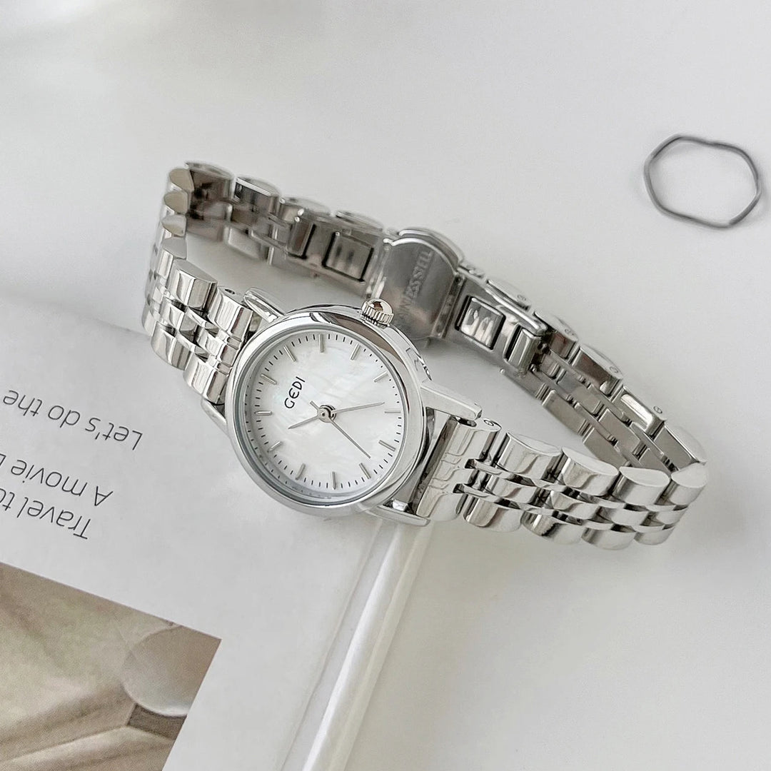 Gedi Watches Woman Stainless Steel Simple Fashion Quartz Watch Ladies Minimalist Wristwatch Silver Clock Valentine's Day Gift