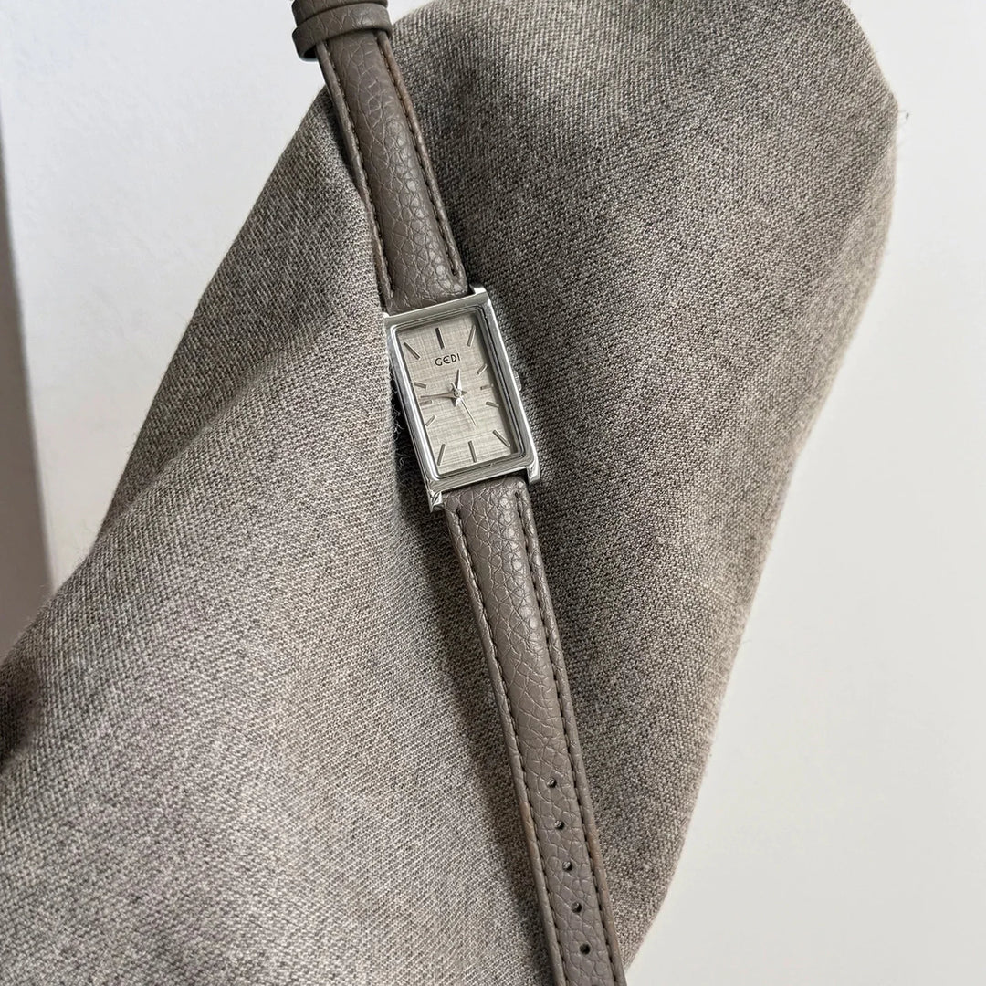 GEDI Rectangle Woman Watch Elegant Vintage Leather Strap Quartz Women's Wristwatch Minimalist Fashion Ladies Watches Daily Wear